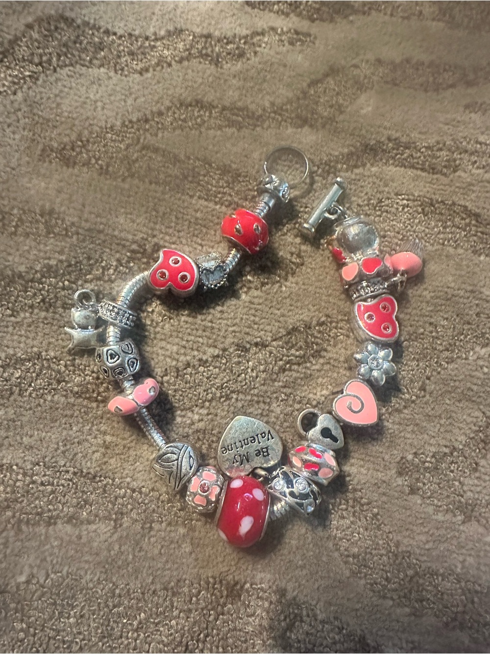 Pink Heart Charm Bracelet- Silver Tone Willabee and Ward